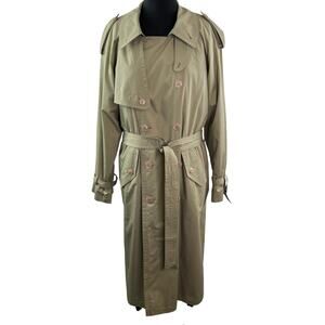 VINTAGE Yves Saint Laurent Mens Khaki Trench Coat Double Breasted Belted 36/46
